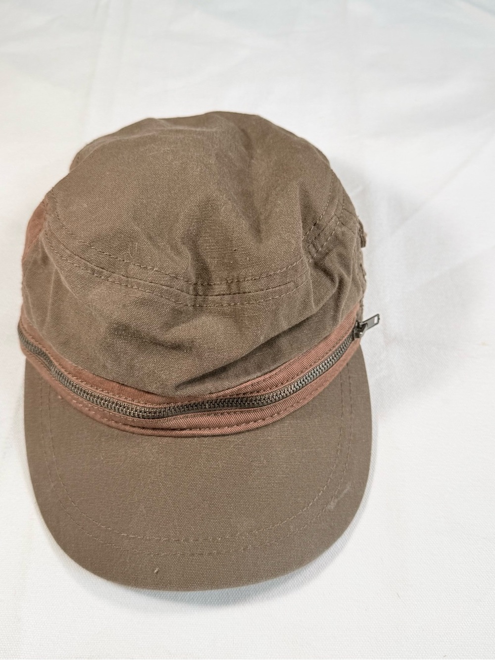 Roxy Vintage Y2K Military Cadet Cap Hat Brown Cotton Utility Zipper Detail OSFM